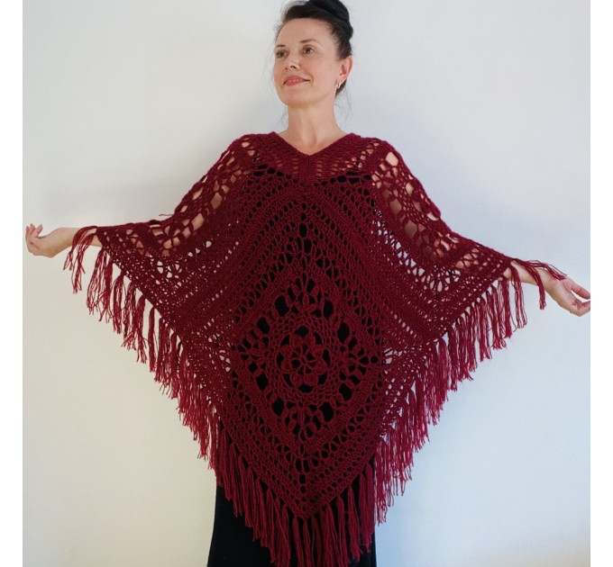  Bordo poncho women, Plus size wool poncho fringe, Boho Triangle shawl, Mohair poncho cape Festival loose knit Black Blue  Mohair / Alpaca  2