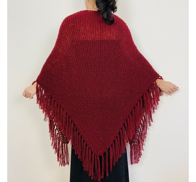  Burgundy winter bridal shawl knit shoulder wrap wool triangle shawl fringe mohair bride shawl wedding shawl anniversary gift mom wife her  Shawl / Wraps  2