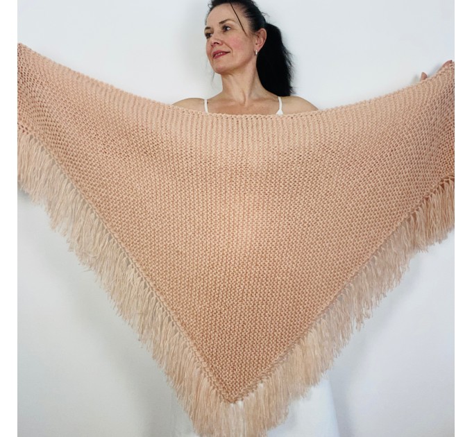  Champagne Wedding Shawl Bridal Wrap Mohair Wool Bride Triangle Scarf With Fringe   Shawl / Wraps  