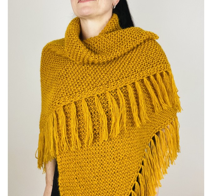  Mustard bridal shawl warm knit shoulder wrap fall mohair triangle shawl fringe wool winter wedding shawl bridal cover up anniversary gift  Shawl / Wraps  4