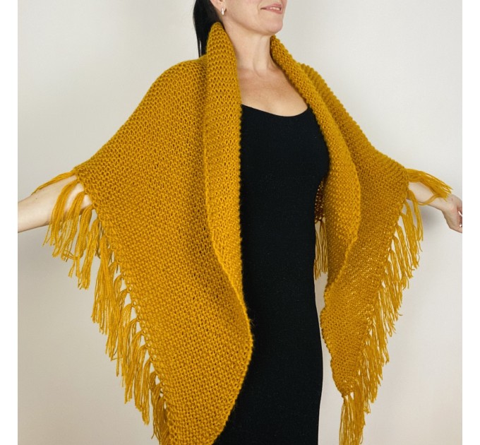  Mustard bridal shawl warm knit shoulder wrap fall mohair triangle shawl fringe wool winter wedding shawl bridal cover up anniversary gift  Shawl / Wraps  5