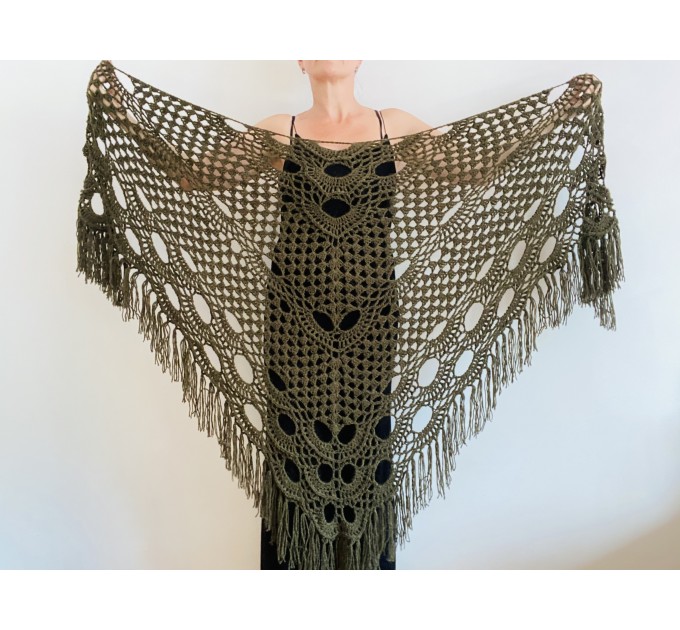  Dark Green Bridal Shawl Triangle 861 Fringe Bridesmaid gift Boho Wedding capelet shawl winter  Mohair / Alpaca  