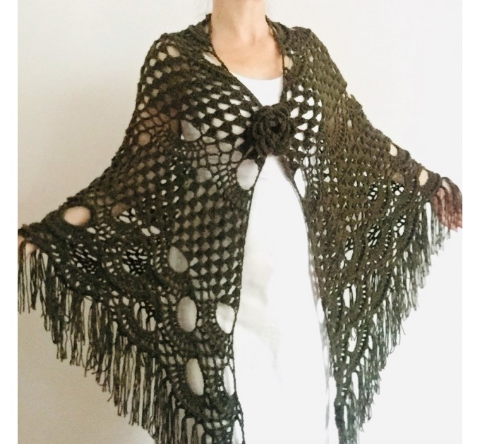  Dark Green Bridal Shawl Triangle 861 Fringe Bridesmaid gift Boho Wedding capelet shawl winter  Mohair / Alpaca  2