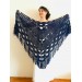 Navy Blue Bridal Shawl Triangle Cashmere Shawl Fringe Bridesmaid gift Boho Wedding capelet shawl winter