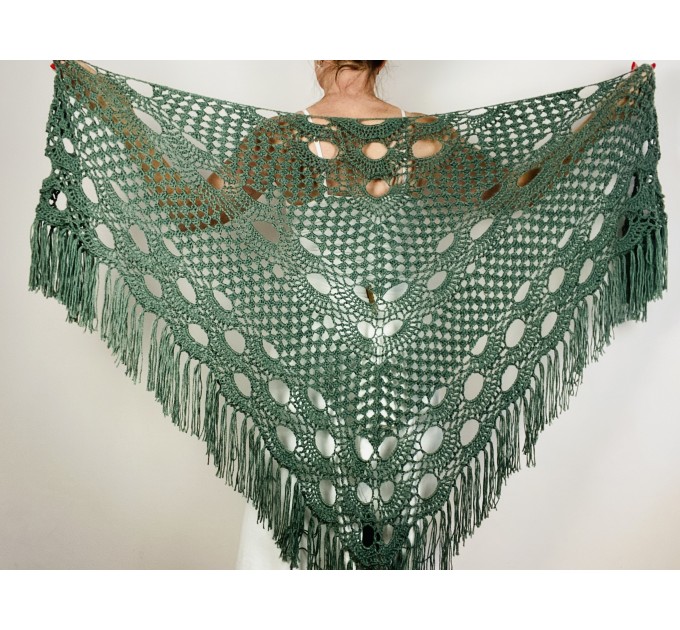  Green Wool Wedding Shawl, Bridal Shawl, Alpaca Shawl, Bride Shawl, Plus Size Shawl, Bridesmaid Shawl, Triangle Shawl, Women Shawl, Fringe Shawl, Winter Shawl  Shawl / Wraps  10