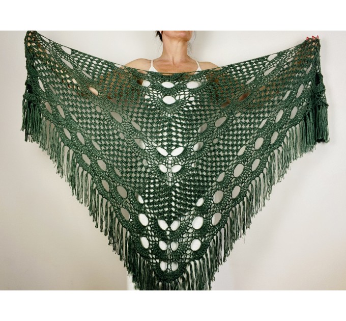  Green Wool Wedding Shawl, Bridal Shawl, Alpaca Shawl, Bride Shawl, Plus Size Shawl, Bridesmaid Shawl, Triangle Shawl, Women Shawl, Fringe Shawl, Winter Shawl  Shawl / Wraps  9