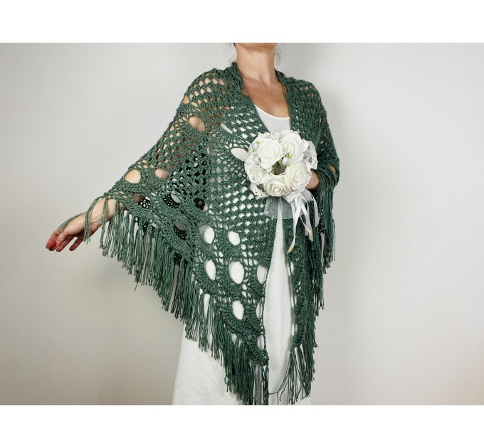  Green wedding wool shawl fringe, cashmere women triangle shawl, plus size bride shawl, alpaca bridal shawl, silk bridesmaid shawl  Shawl / Wraps  