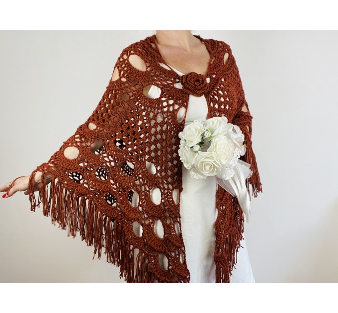 Copper wedding wool shawl alpaca bridal fringe shawl cashmere women triangle shawl silk bridesmaid shawl plus size bride shawl  Shawl / Wraps  