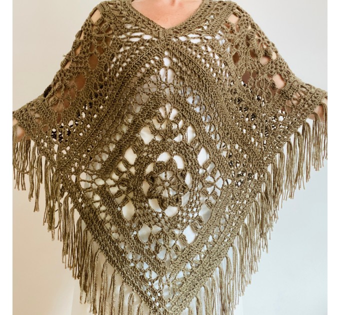  Poncho Women, Wool Poncho, Gray Alpaca Poncho, Plus Size Poncho, Crochet Winter Warm Fringe Poncho, Fall Knit Poncho  Mohair / Alpaca  5