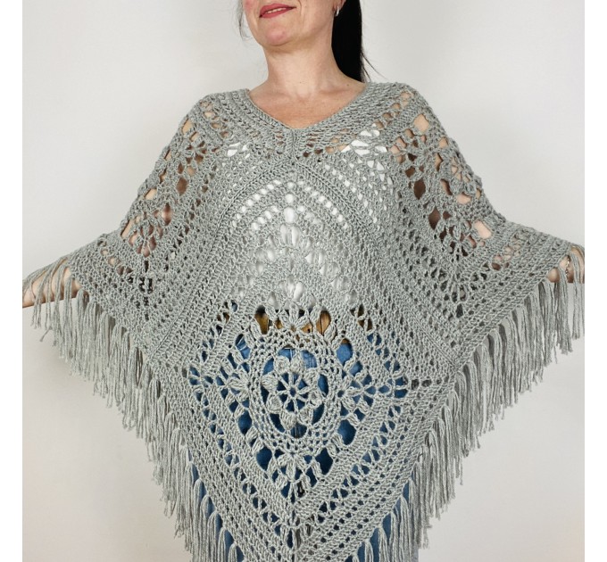  Poncho Women, Wool Poncho, Gray Alpaca Poncho, Plus Size Poncho, Crochet Winter Warm Fringe Poncho, Fall Knit Poncho  Mohair / Alpaca  