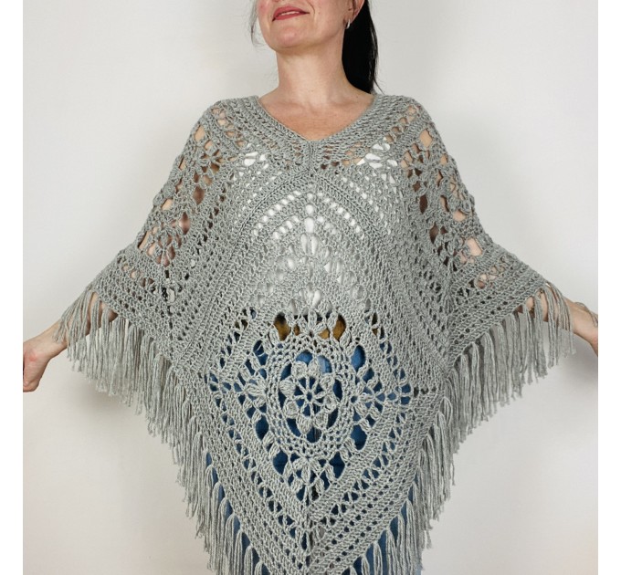  Poncho Women, Wool Poncho, Gray Alpaca Poncho, Plus Size Poncho, Crochet Winter Warm Fringe Poncho, Fall Knit Poncho  Mohair / Alpaca  8