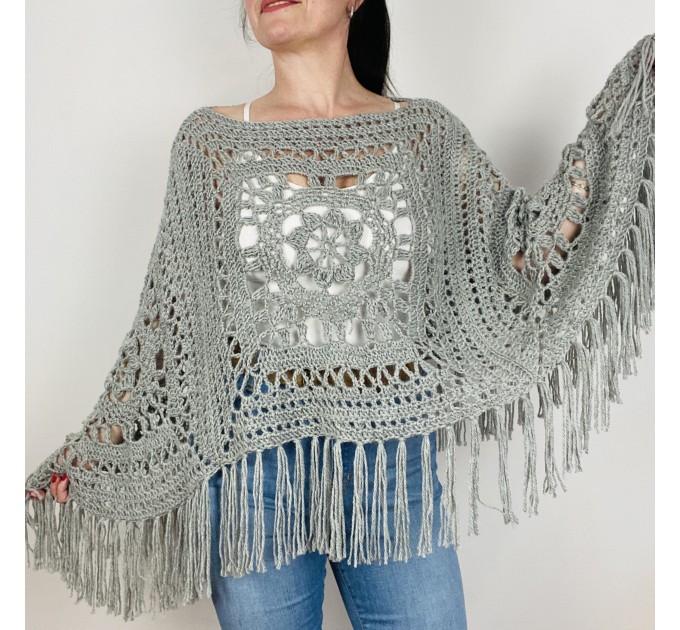  Poncho Women, Wool Poncho, Gray Alpaca Poncho, Plus Size Poncho, Crochet Winter Warm Fringe Poncho, Fall Knit Poncho  Mohair / Alpaca  7