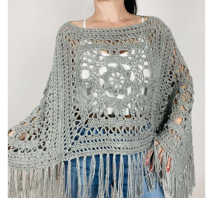  Poncho Women, Wool Poncho, Gray Alpaca Poncho, Plus Size Poncho, Crochet Winter Warm Fringe Poncho, Fall Knit Poncho  Mohair / Alpaca  9