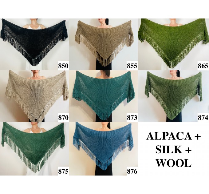  Green Wedding Shawl, Alpaca Wool Shawl, Triangle Women Shawl Fringe, Bridal shawl, Plus Size Bride Shawl, Silk Bridesmaid Shawl  Shawl / Wraps  1