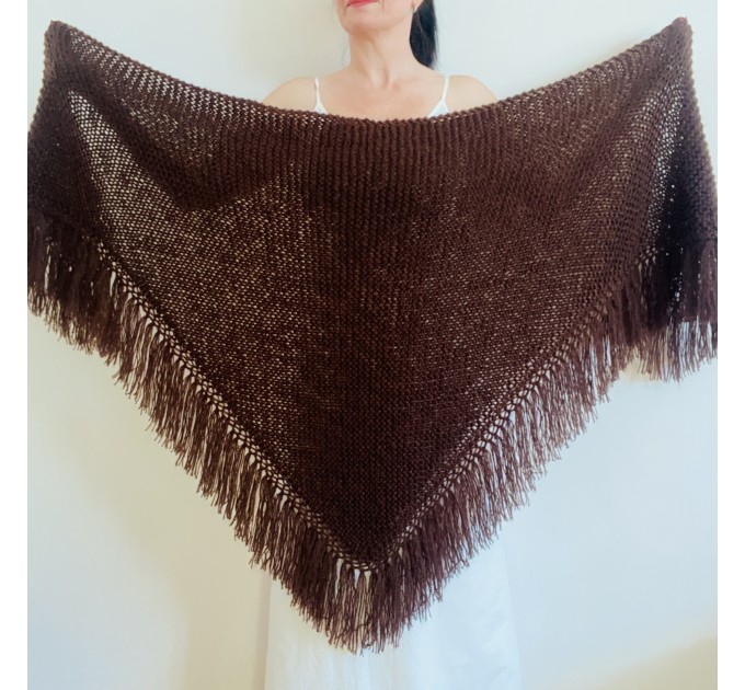  Wedding Shawl With Brooch, Bridal Evening Shawl, Plus Size Bride Shawl, Triangle Alpaca Shawl, Brown Knit Shoulders Wrap  Shawl / Wraps  7