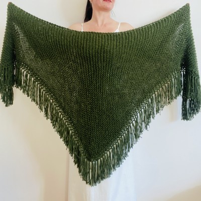 Dark Green Wedding Wrap Alpaca Wool Bridal Shawl With Fringe Evening Warm Triangle Knit Shoulders Wraps