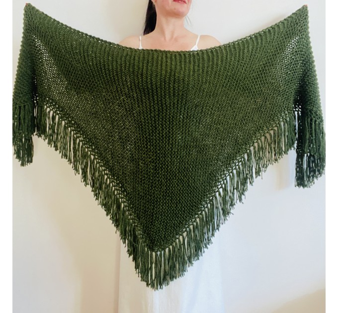  Dark Green Wedding Wrap Alpaca Wool Bridal Shawl With Fringe Evening Warm Triangle Knit Shoulders Wraps  Shawl / Wraps  