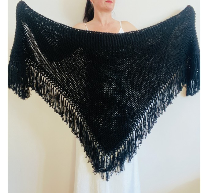  Wedding Shawl, Bridal Wrap, Alpaca Shawl, Brown Wool Knit Shoulders Wrap, Plus Size Bride Shawl, Bridesmaid Shawl, Triangle Fringe Shawl  Shawl / Wraps  3