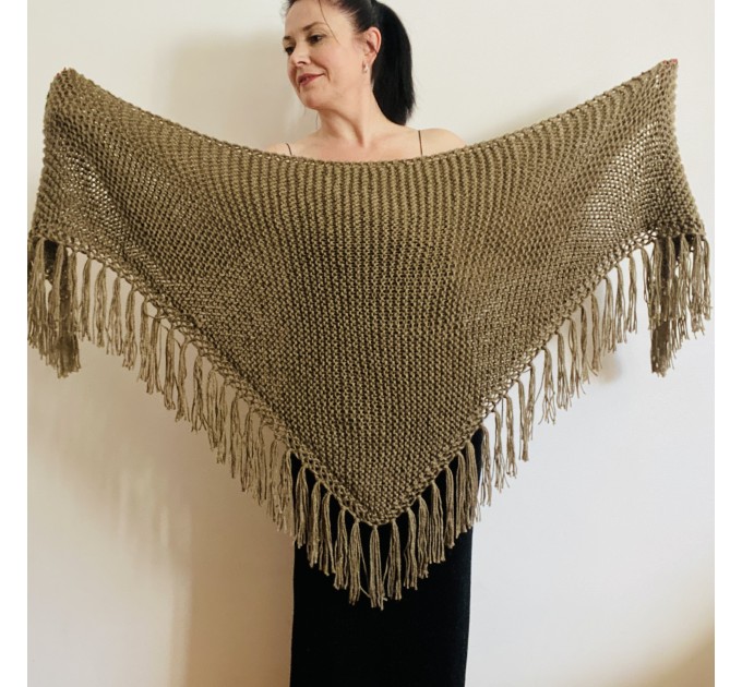  Wedding Shawl With Brooch, Bridal Evening Shawl, Plus Size Bride Shawl, Triangle Alpaca Shawl, Brown Knit Shoulders Wrap  Shawl / Wraps  4