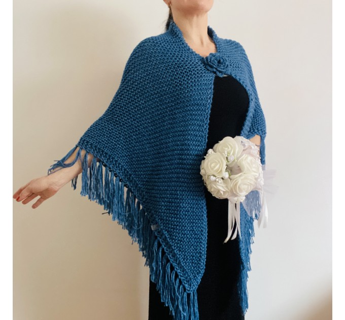  Blue Wedding Shawl For Bride Alpaca Wool Bridal Shoulder Wrap Women Triangle Scarf Knit  Shawl / Wraps  