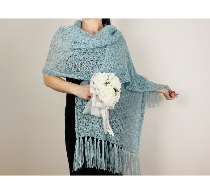  Light blue wedding wrap, bridal shawl, evening shoulder wrap, wedding shawl, bride cover up, lace bridal scarf, bridesmaid lightweight mohair pashmina scarf  Shawl / Wraps  8