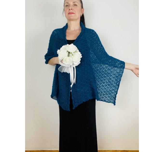 Petrol bridal wedding shawl, lace bride scarf, navy blue bridesmaid cover up, lightweight evening shoulder wrap, mohair pashmina