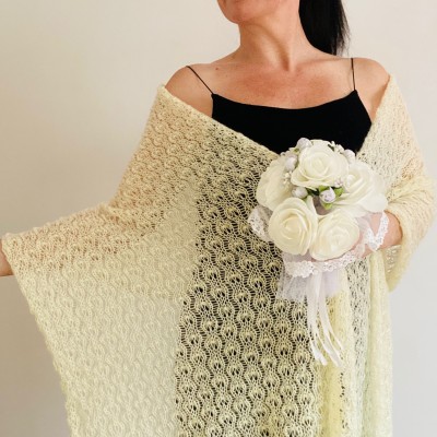 lvory bridal shawl, white wedding shawl, cream bride cover up, lace bridal scarf, bridesmaid lightweight evening shoulder wrap, mohair pashmina scarf