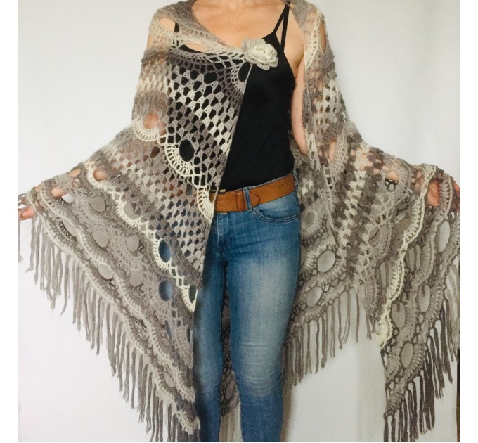  Light Gray Triangle Shawl Fringe, Blue Plus Size Poncho Women Alpaca, Hand knit Mohair Crochet Wool Warm Large Scarf White Black Green Pink  Mohair / Alpaca  