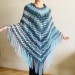 Blue wool poncho Alpaca Plus Size Poncho Women, Hand knit Crochet Wool Warm Triangle Poncho Blue White Gray Black   Mohair / Alpaca  