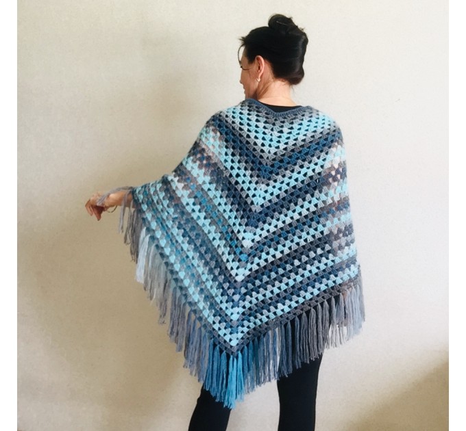  Blue wool poncho Alpaca Plus Size Poncho Women, Hand knit Crochet Wool Warm Triangle Poncho Blue White Gray Black   Mohair / Alpaca  3