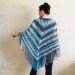 Blue wool poncho Alpaca Plus Size Poncho Women, Hand knit Crochet Wool Warm Triangle Poncho Blue White Gray Black 