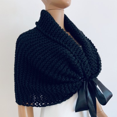 Black bridal shrug wool wedding stole bridal knit wrap bride shawl winter short sleeve shrug bridal bolero wedding cape bridesmaid shawl