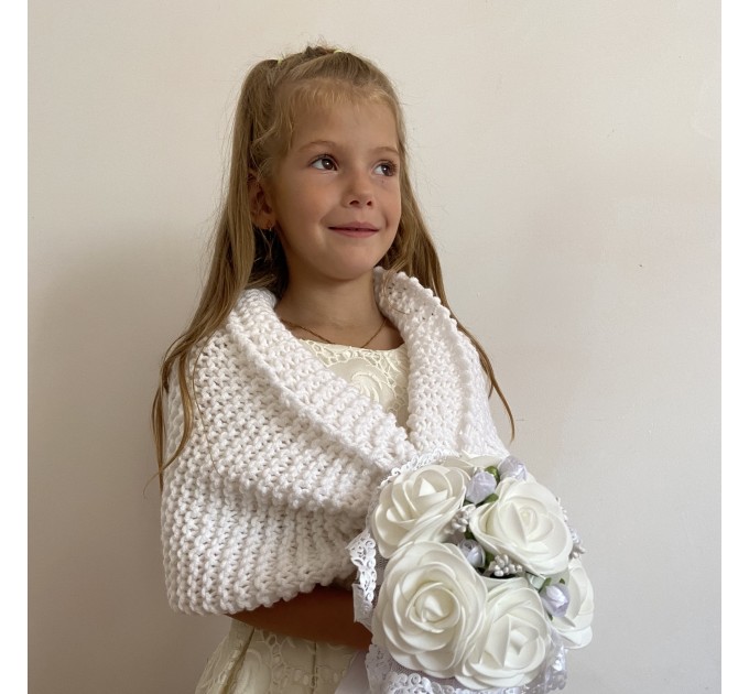  White shrug little girls bolero flower girl shawl ivory kids wedding wrap cream children shawl communion shrug shawl for children  Bolero / Shrug  3