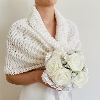 White Wedding Bolero Shrug Bridal Shoulder Wrap Bride Wool Shawl