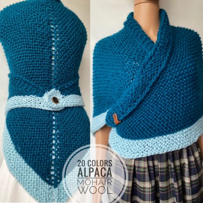 Petrol Outlander rent Claire shawl sontag celtic shawl blue triangle wool shawl knit shoulder wrap Carolina Shawl Fraser's Ridge winter shawl