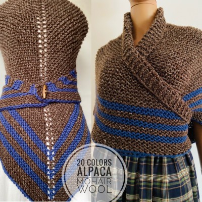 Outlander Claire rent shawl knit shoulder wrap brown alpaca triangle shawl wool sontag shawl anniversary gift wife mom