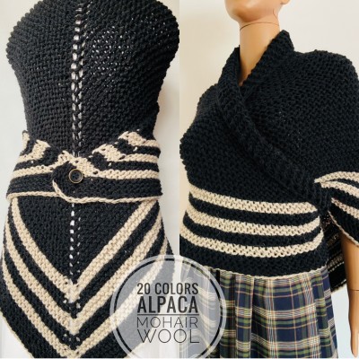 Outlander Claire rent Shawl black triangle wool shawl celtic sontag shawl Carolina Shawl knit shoulder wrap anniversary gift wife mom