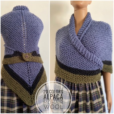 Claire Outlander shawl alpaca blue wool triangle shawl khaki knit shoulder wrap celtic sontag scottish shawl anniversary gift wife mom