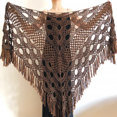 Copper wedding shawl, Bridal wrap shawl, Brown bridesmaid shawl Bride shawl, Triangle Shawl Fringe, Plus size clothing for women