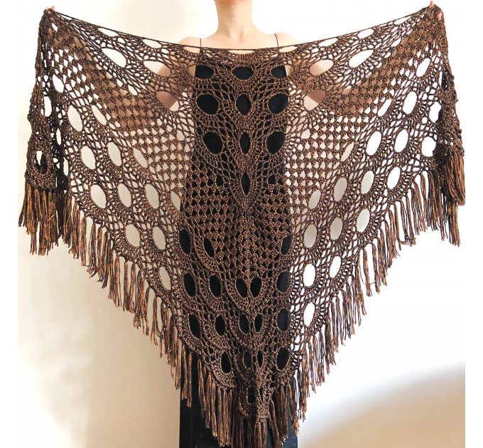  Copper wedding shawl, Bridal wrap shawl, Brown bridesmaid shawl Bride shawl, Triangle Shawl Fringe, Plus size clothing for women  Shawl / Wraps  