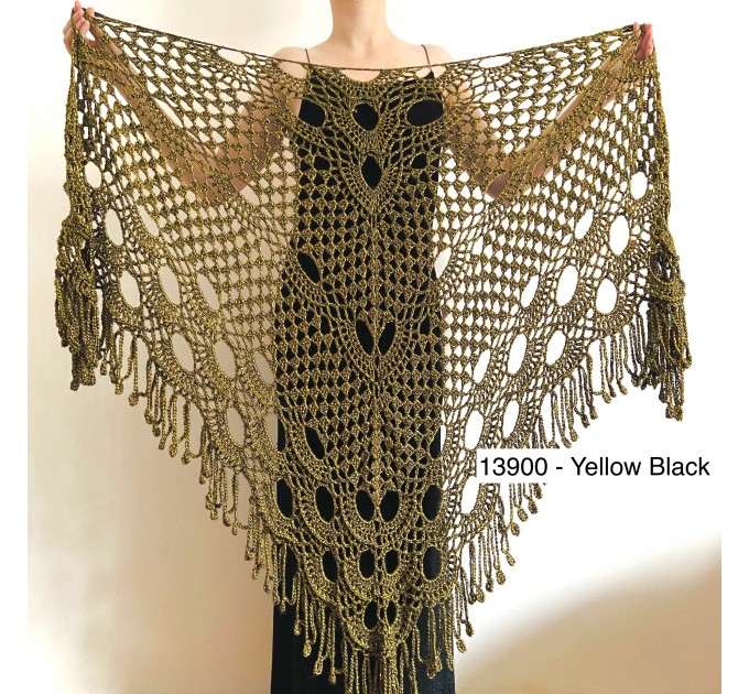  Black silver wedding wool shawl metallic bridal shawl dark gray women fringe shawl bride shawl plus size crochet triangle shawl  Shawl / Wraps  5