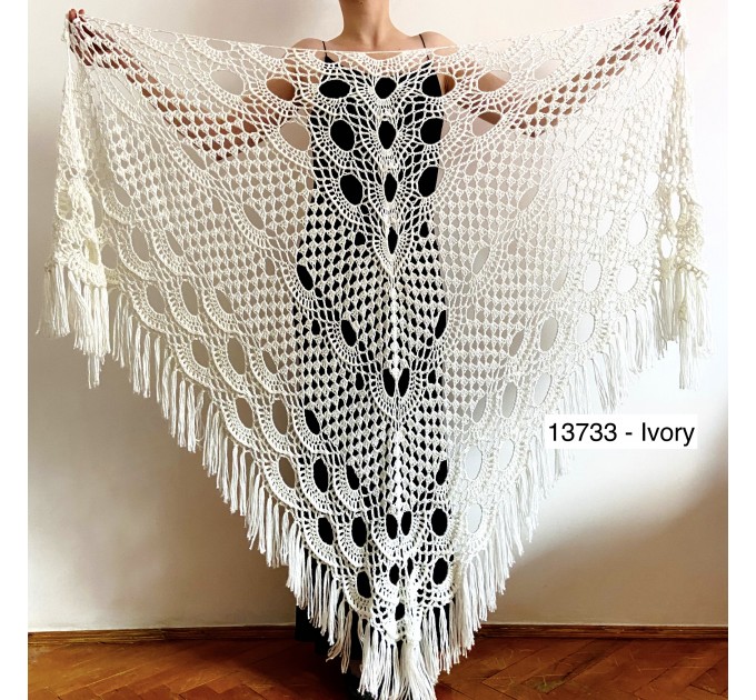  Beige shawl for wedding Bridesmaid shawl wedding capelet Wool triangle shawl fringe Lace shawl bridal stole bride winter shawl wrap  Shawl / Wraps  2