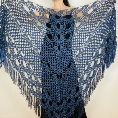 Blue bride shawl winter plus size wool triangle shawl bridesmaid shawl bridal cover up bridal shawl wedding shawl