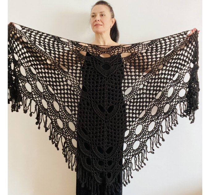  Black lace shawl fall winter wool triangle shawl fringe bridal party shawl wedding knit warm shoulder Wrap bridesmaid shawl bridal cover up  Shawl / Wraps  