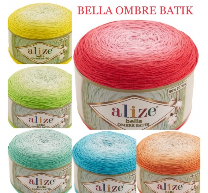  Alize BELLA OMBRE BATIK Yarn 250 gr 100 Organic Cotton Yarn knitting yarn, Crochet vegan yarn Soft Gradient yarn Summer Baby amigurumi yarn  Yarn  