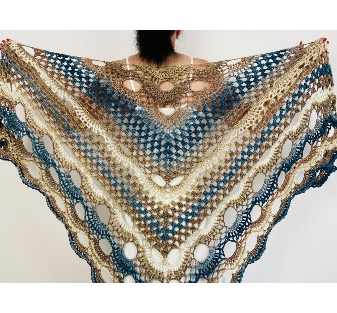 Beige blue women shawl wrap boho summer triangle fringe shawl soft acrylic vegan shawl crochet gradient evening wraps  Acrylic / Vegan  