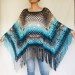  Blue Poncho Fringe Jacket, Rainbow Knit Poncho, Crochet Shawl Wraps, Plus Size Winter Cape Vegan Clothing, Oversized Warm Coat Sweater  Acrylic / Vegan  