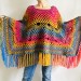  Blue Poncho Fringe Jacket, Rainbow Knit Poncho, Crochet Shawl Wraps, Plus Size Winter Cape Vegan Clothing, Oversized Warm Coat Sweater  Acrylic / Vegan  2