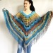  Blue Poncho Fringe Jacket, Rainbow Knit Poncho, Crochet Shawl Wraps, Plus Size Winter Cape Vegan Clothing, Oversized Warm Coat Sweater  Acrylic / Vegan  7