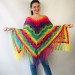  Blue Crochet Poncho Women, Unisex Poncho Men Triangle Shawl Wraps Fringe, Plus size Festival Poncho Vegan Granny square coat Pride  Acrylic / Vegan  7